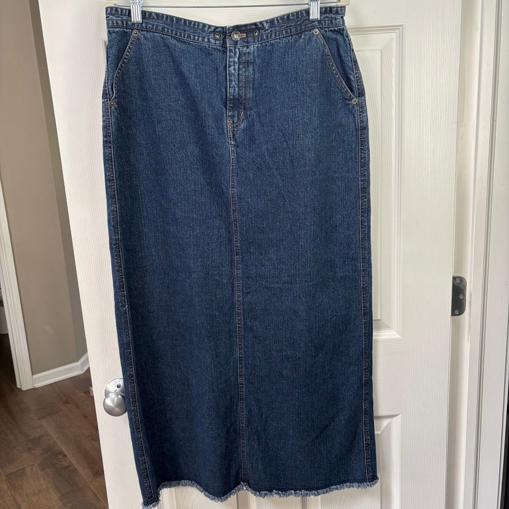 DKNY Jeans 90's Vintage Y2K Women Denim Maxi Skirt Utilitarian Streetwear 12